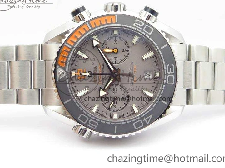 0218 Planet Ocean Master Chrono SS OM 1:1 Best Edition Gray Dial On SS Bracelet A9900 V Efficient 8116